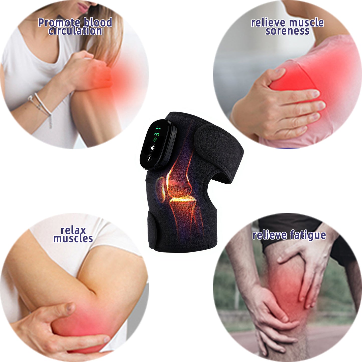 Smart Heated Knee Massager | Cordless Vibration & Heat Therapy Display