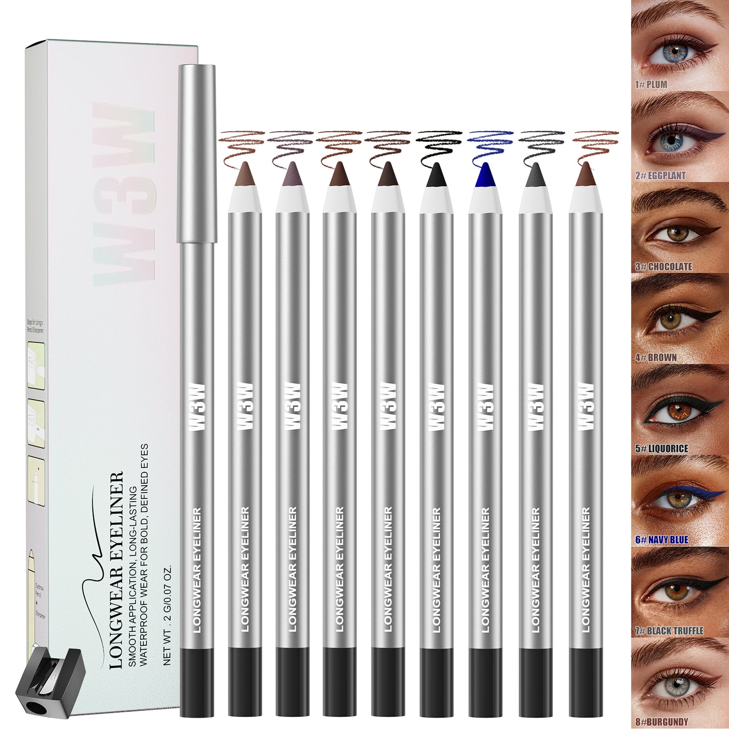W3W Longwear Waterproof Eyeliner Pencil - Smooth Application, Smudge-Proof Brown (0.07 oz)